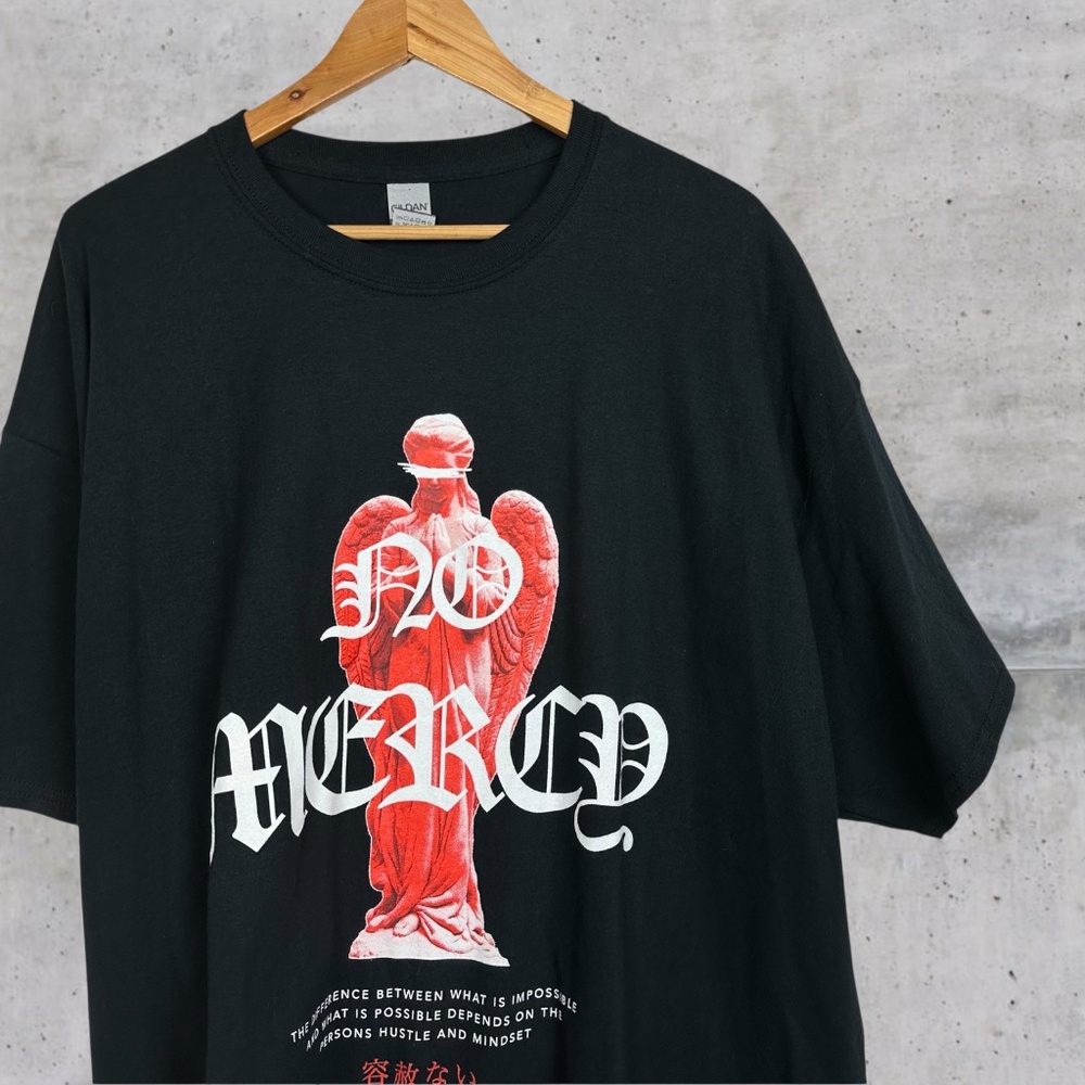 No Mercy Mindset Angel Graphic Crewneck Short Sleeve Heavyweight Cotton T-Shirt